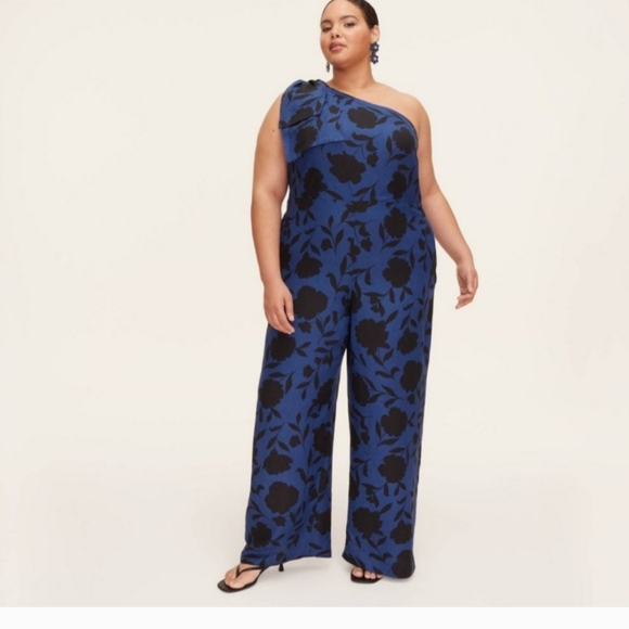 Blue and Black Floral Jumpsuit - Picture 1 of 7
